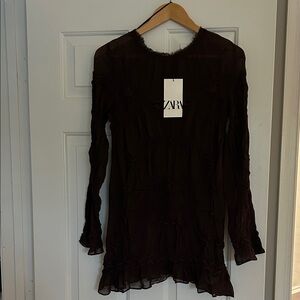 Zara Women's Dark Brown Long Sleeve Dress
